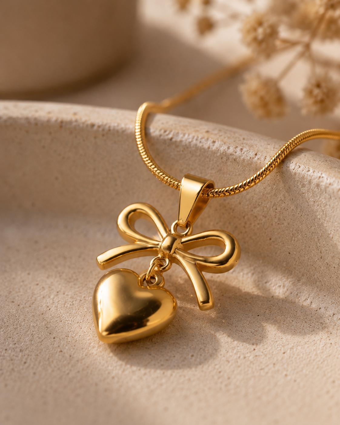 The Bow & Heart Gold Necklace