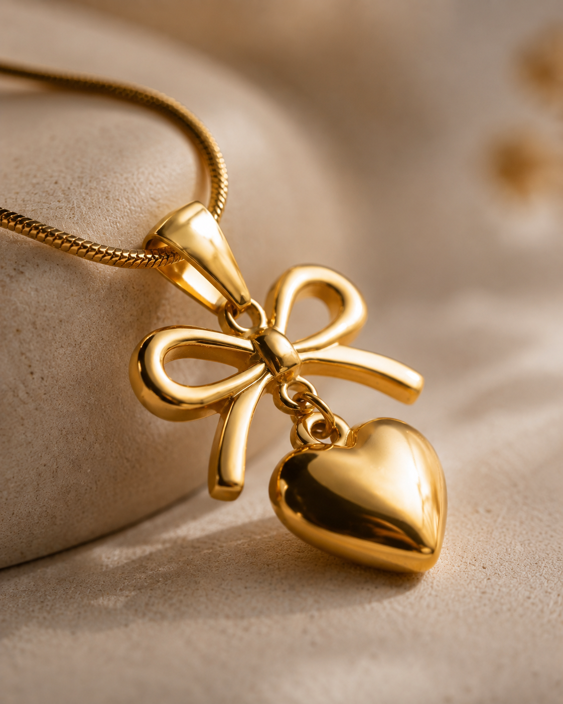 The Bow & Heart Gold Necklace