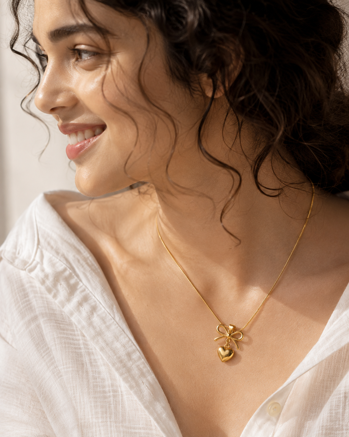 The Bow & Heart Gold Necklace